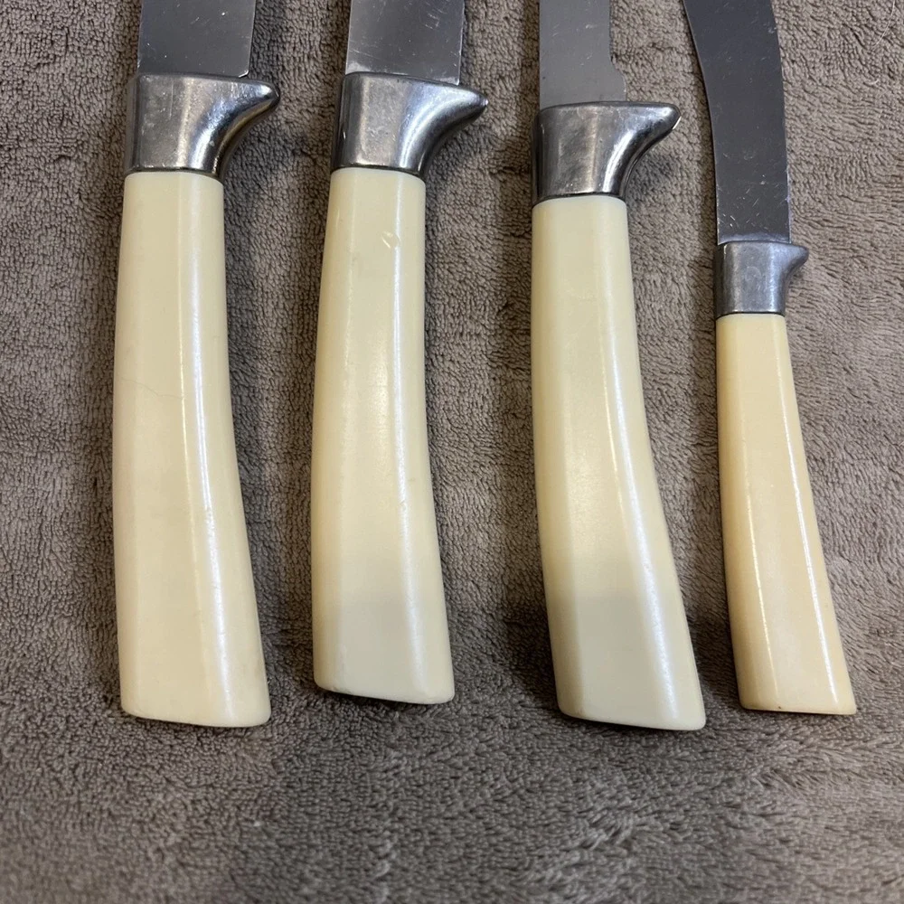 Vintage 4pc Regent Sheffield England Stainless Steel Knife Set Cream Handles MCM